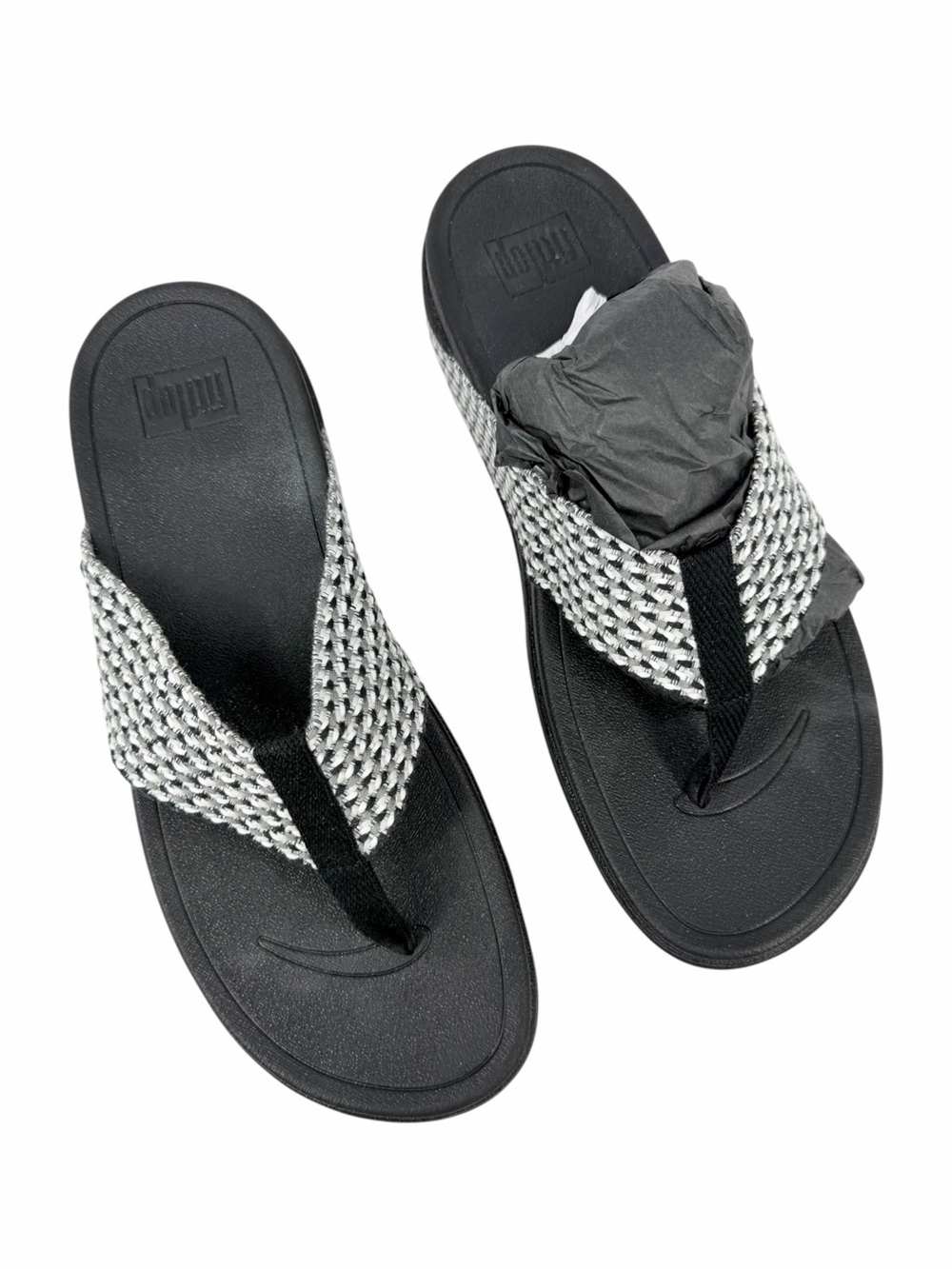 FitFlop Women's Surfa Multi-Tone Webbing Toe-Thongs Sandals Black Size 11